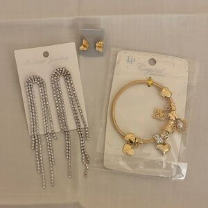 Gold & Silver Tone Charm Bracelet & Statement Earrings Bundle ✨ + free gift